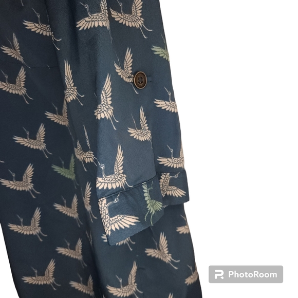 2/$30 Laura Scott1X Novelty Crane Bird All Over Print Roll Tab 3/4 Sleeve - Picture 9 of 15